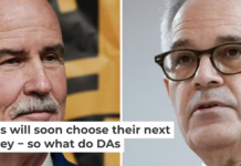 Will Larry Krasner, right, win a third term? Or will fellow Democrat Pat Dugan replace him? Jessica Griffin/The Philadelphia Inquirer, left, and AP/Matt Rourke, right, via AP Photo